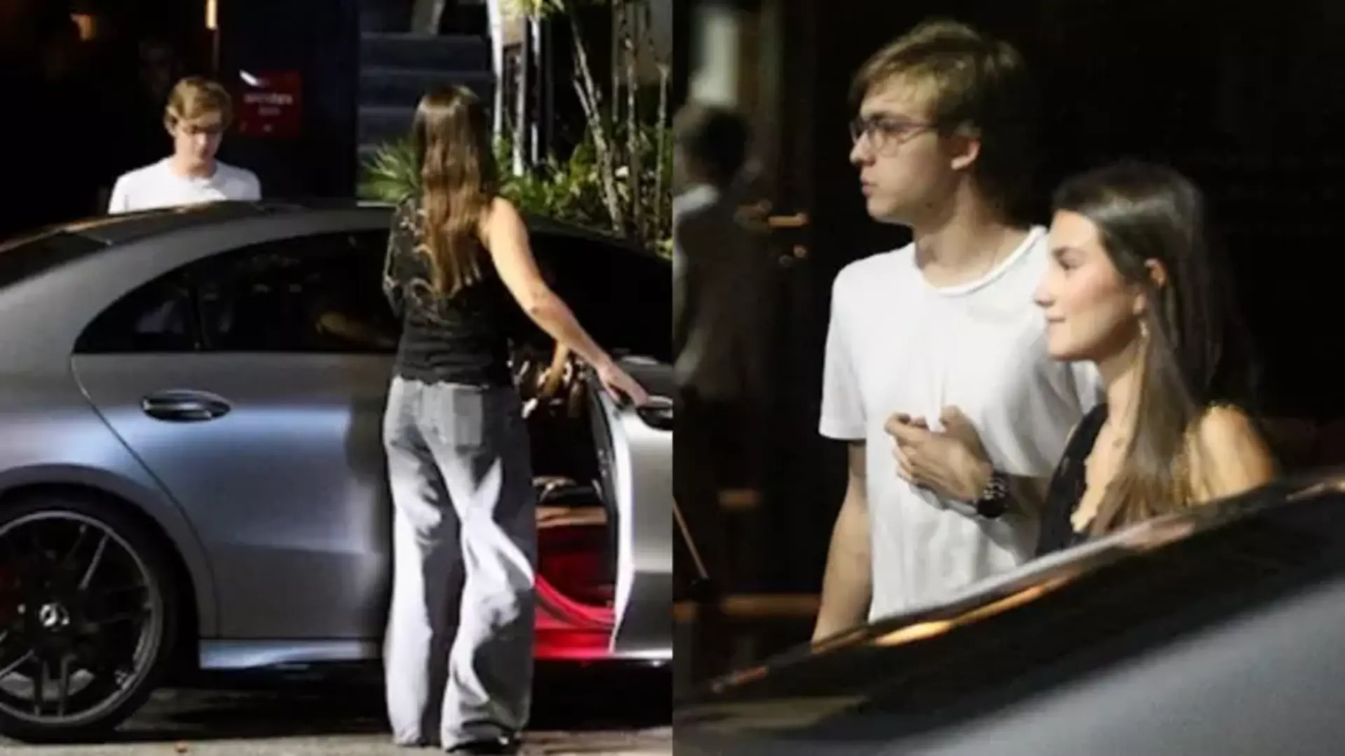 De carro de luxo, Joaquim Huck deixa restaurante com a namorada
