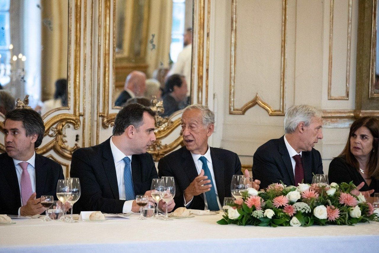 Na imagem, o presidente do Senado, Rodrigo Pacheco, e o presidente de Portugal, Marcelo Rebelo de Sousa