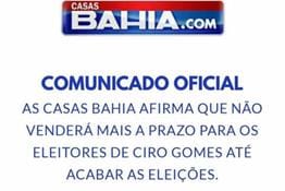 Comunicado falso das Casas Bahia